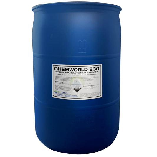 ChemWorld 830 is a wood boiler chemical designed for minimizing corrosion to the outdoor wood boiler and wood boiler systems. It is a nitrite based product with silicate, tolytriazole, borate, and alkalinity.