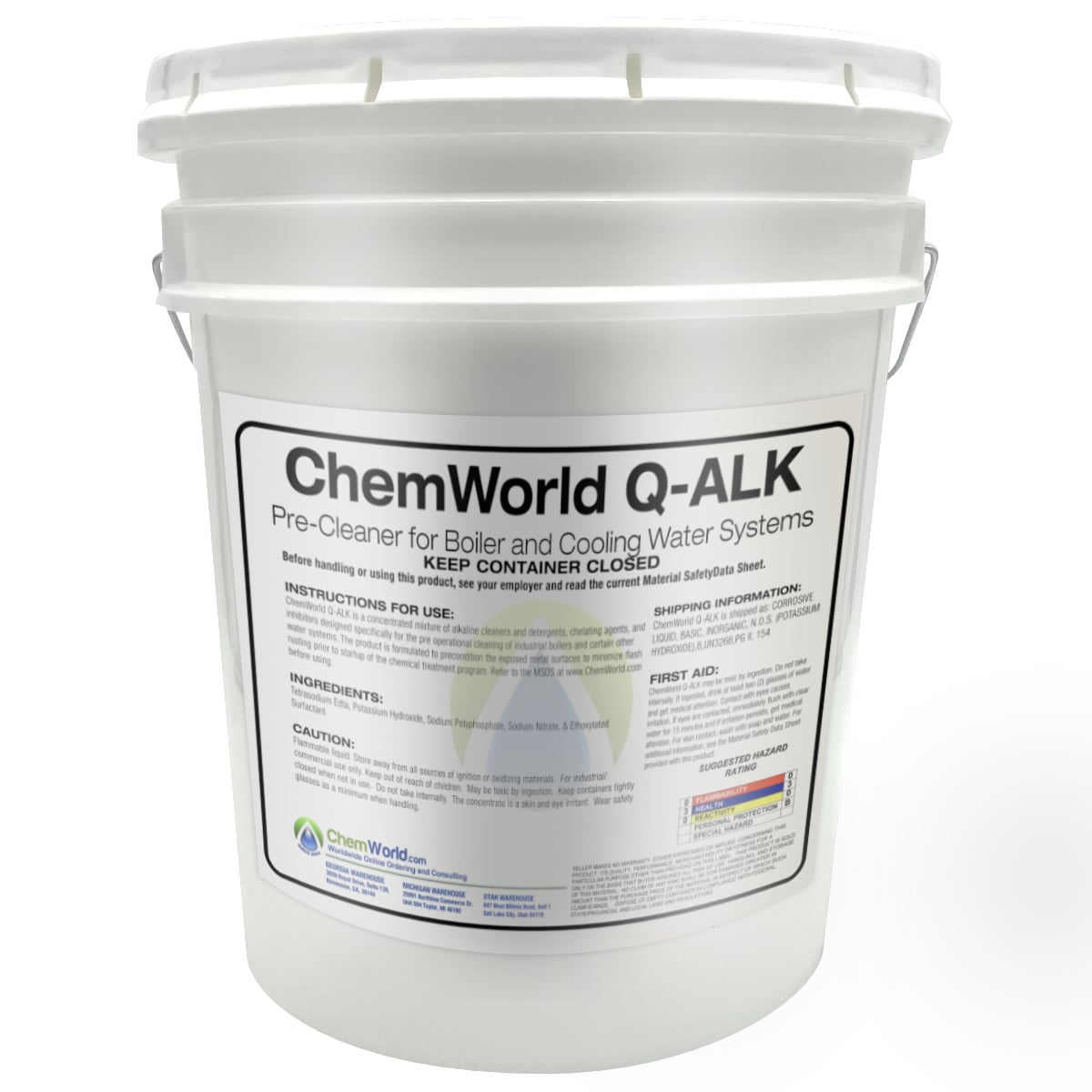 ChemWorld Q-ALK is a concentrated mixture of alkaline cleaners and detergents, chelating agents, and inhibitors designed specifically for the pre-operational cleaning of industrial boilers and certain other water systems. 
